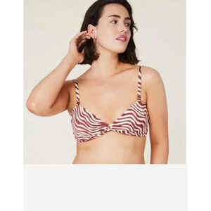 Andie swim Bikini Capri Top Sz M in Truffle Bias Stripe Brown/Cream